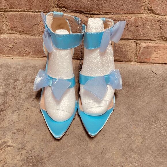 Blue Strappy Bow Pointed Toe Stiletto Sandal Heel Size 7.5 New - Picture 5 of 11